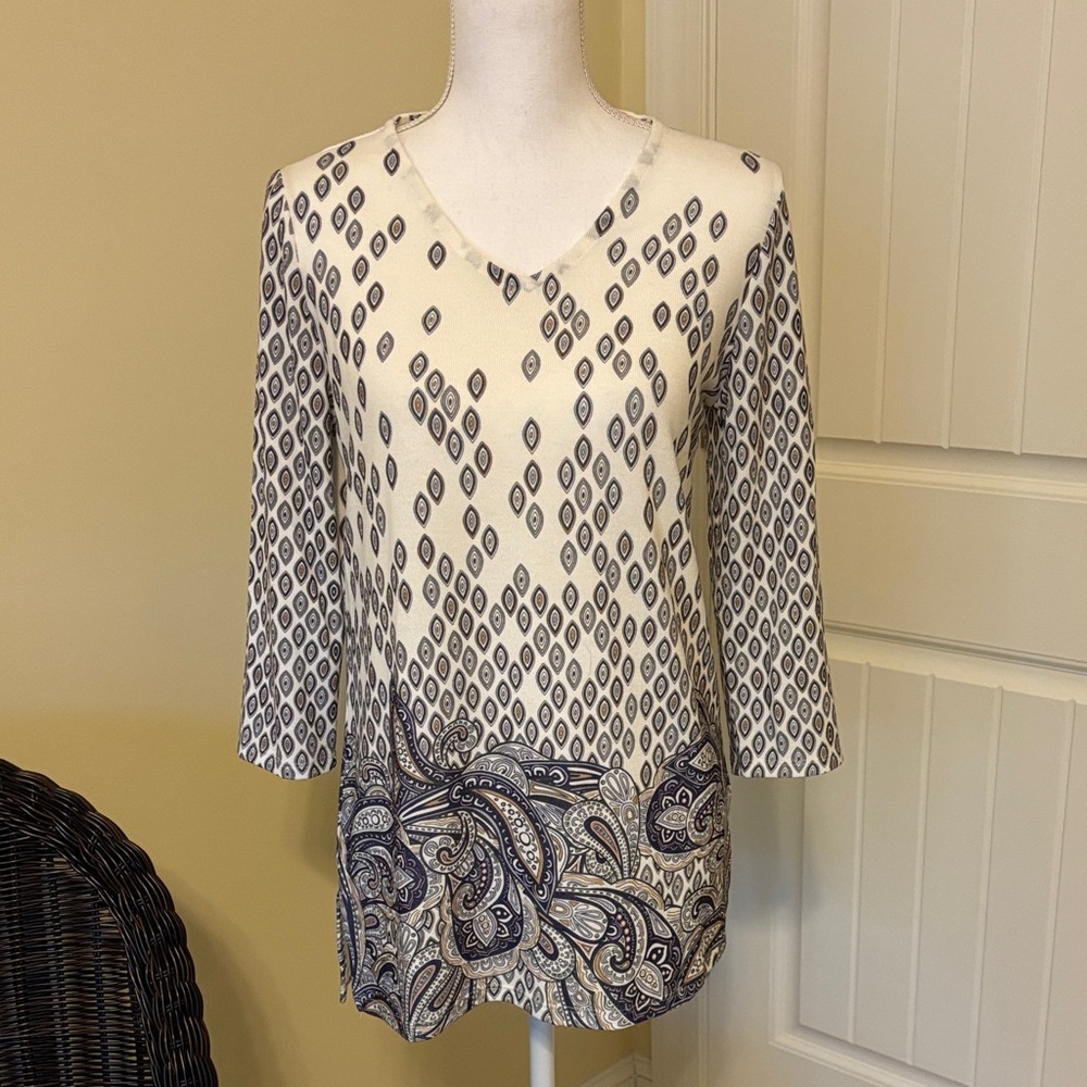 Chico's Cream and Purple Patterned Tunic size 0 (small) - Picture 1 of 4